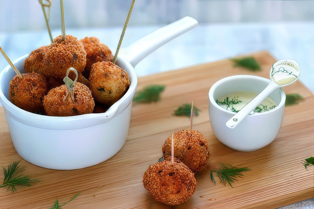 CROCCHETTE DI SALMONE CON YOGURT ALL’ANETO