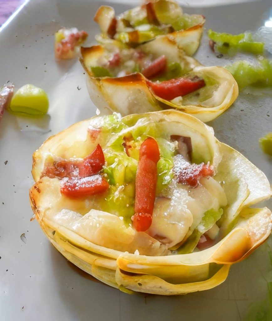 Cestini di Patata Dolce con Formaggi, Porro e Speck