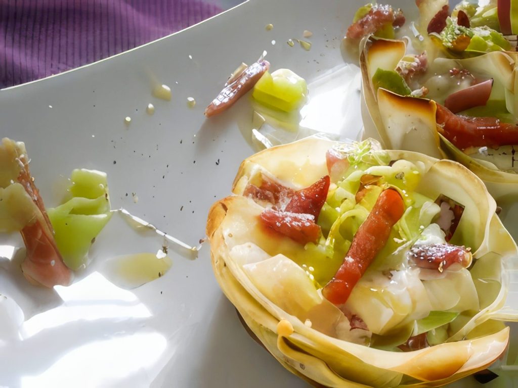 Cestini di Patata Dolce con Formaggi, Porro e Speck