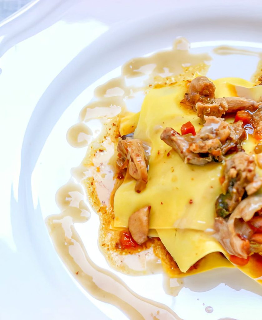 LASAGNA APERTA DI CONIGLIO E VELLUTATA DI CASTAGNE